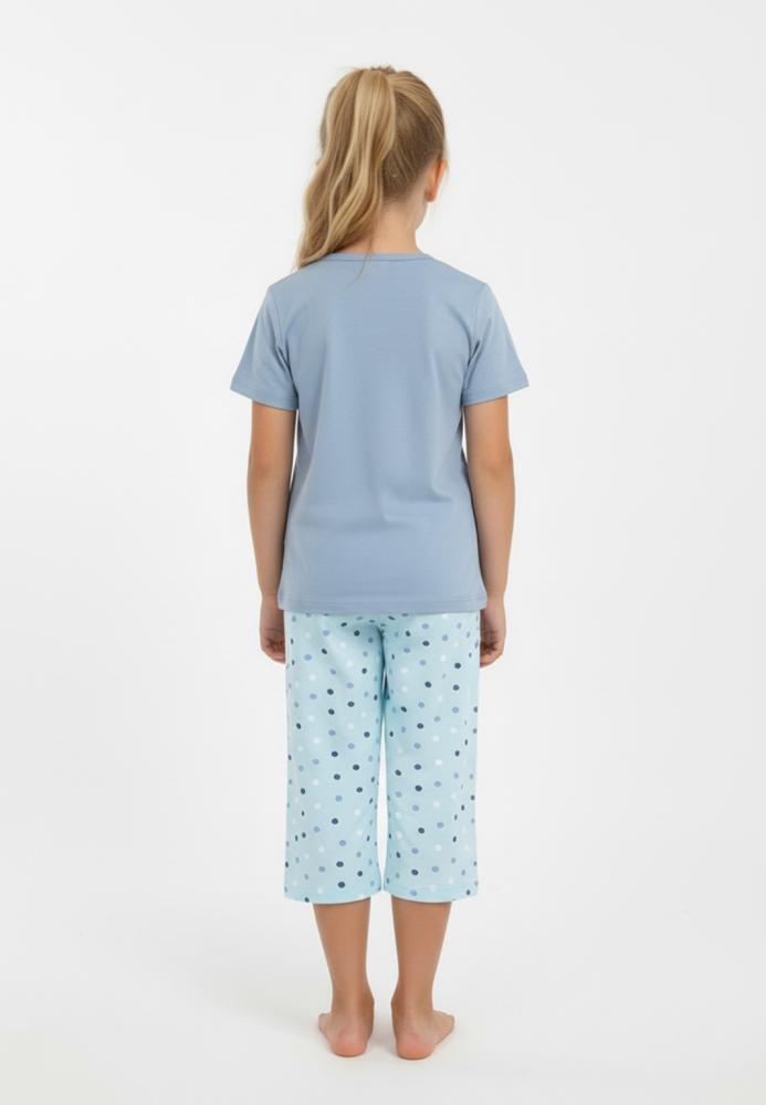 Pijama copii cu maneca scurta si pantaloni 3/4,culoare bleu, Engros